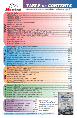 Honda, Kawasaki, Yamaha, Suzuki replacement seats catalogue